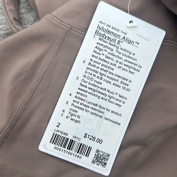 Lululemon Align Bodysuit 6" TAUPETASTIC size 2‎ NWT ONE PIECE - Picture 7 of 7